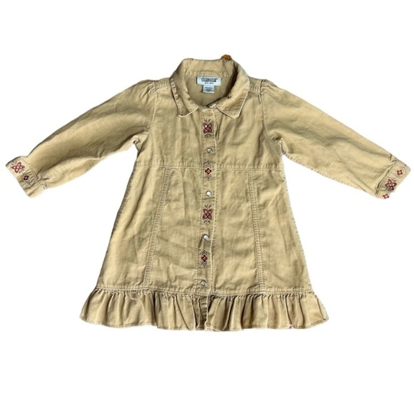 OshKosh B'gosh Other - Vintage OskKosh Corduroy Tan Embroidered Button Up Dress